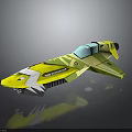 Futuristic Yellow Green Cosmic Spaceship Model With Streamlined Shape And Cockpit Windows