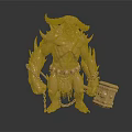 Muscular Horned Fantasy Game Movie Character With Spiked Armor Holding Hammer And Chains