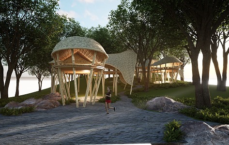 Modern Mountain Special-shaped Landscape Corridor Frame Homestay Bamboo Weaving Long Corridor Pavilion Structure Ecological Village 3d model