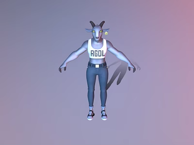 Anthropomorphic Goat Headed Game Movie Character With White Tank Top AGOL Text Blue Pants Sneakers 3d model