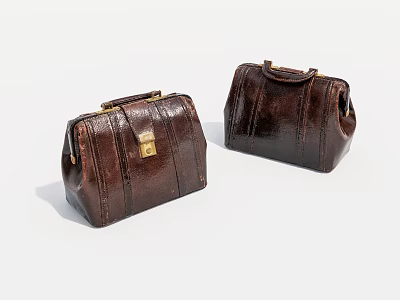 Classic Brown Leather Handbags Featuring Golden Metal Locks And Top Handles 3d model