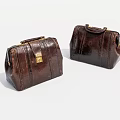 Classic Brown Leather Handbags Featuring Golden Metal Locks And Top Handles
