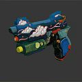 Colorful Children's Toy Gun with Blue Body Cloud Patterns Red Yellow Accents and Vibrant Design