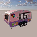 Colorful Commercial Food Trailer With Pink Purple Exterior Wooden Serving Window And Decorative Decals