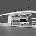 NOVAT Green Energy Auto Show Exhibition Booth With Curved Roof Lighting And White Car