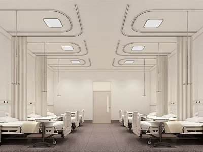 Hospital Outpatient Clinic Interior With Neatly Arranged Beds White Walls And Ceiling Lights 3d model