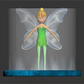 Fairy With Blonde Hair Green Dress And Transparent Wings On Blue Glowing Base
