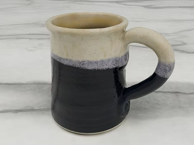 Handcrafted Ceramic Mug With Black And White Color Textured Surface And Unique Handle Design 3d model