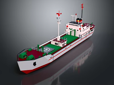 Modern Water Vessel With Green Deck White Superstructure And Red Hull 3d model