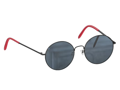 Stylish Round Lens Sunglasses With Black Frame And Red Temples 3d model