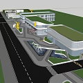 Modern Sales Office Building With Glass Curtain Wall Water Features And Landscaped Outdoor Areas