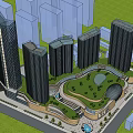 Mixed Use Commercial Complex With High Rise Towers Retail Mall And Modern Glass Facade