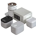 Modern Kitchen Appliances Collection Including Rice Cooker Microwave Oven And Storage Containers