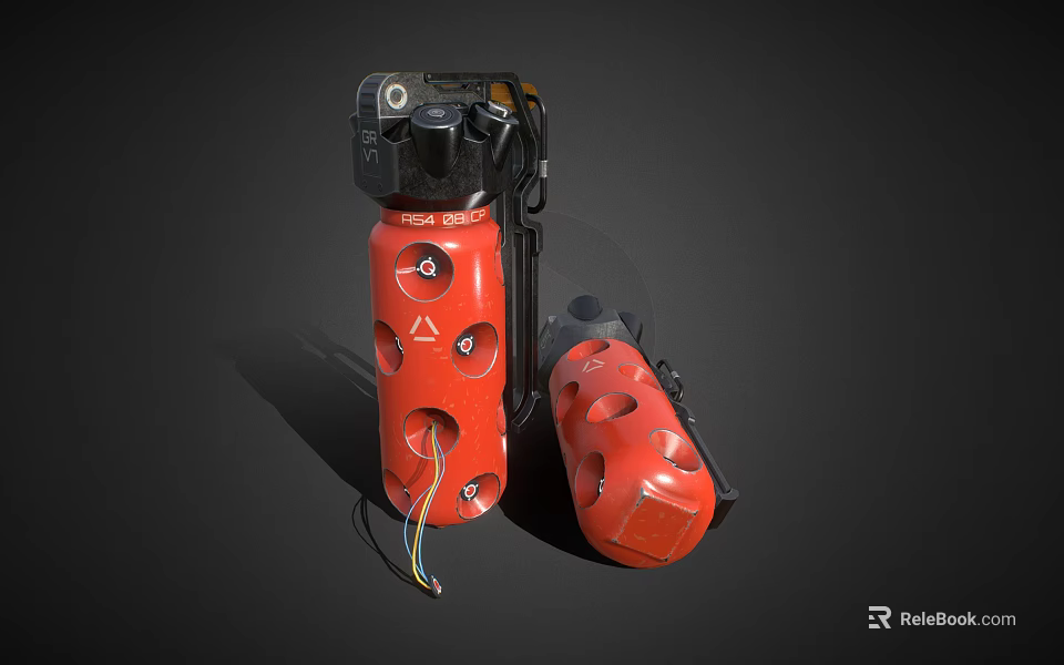 Red Grenade Weapon With Military Design Safety Pin And Holes For Combat Use 3d model 
