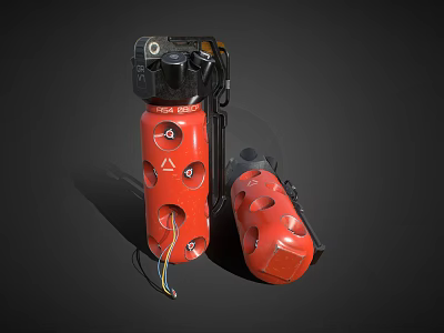 Red Grenade Weapon With Military Design Safety Pin And Holes For Combat Use 3d model