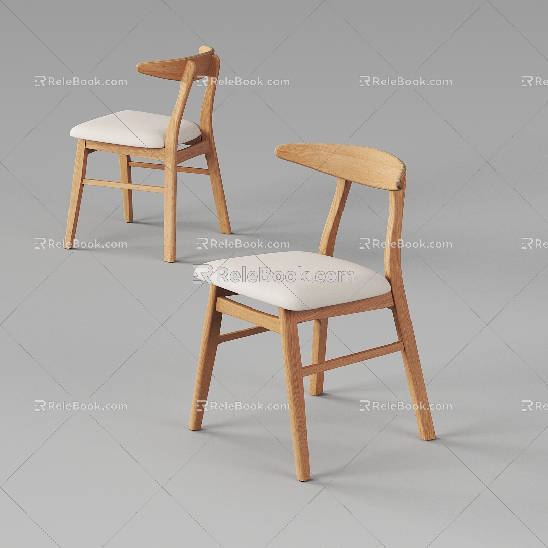 Solid Wood Dining Chair Soft Bag Chair Single Chair 3d model