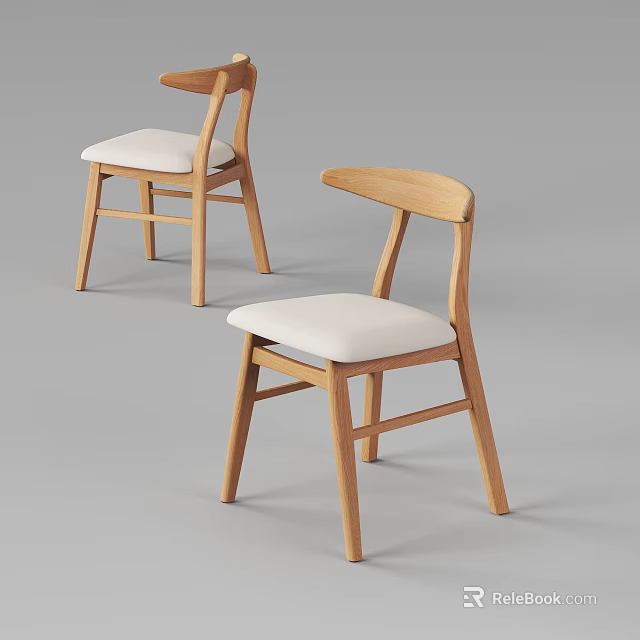 Modern Wooden Frame Dining Chairs With White Padded Seats And Curved Backrests 3d model 