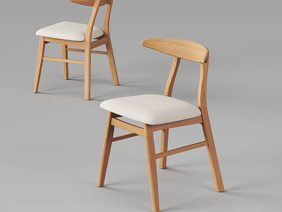 Modern Wooden Frame Dining Chairs With White Padded Seats And Curved Backrests 3d model