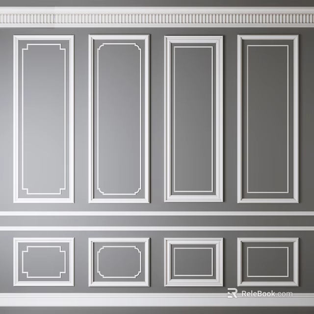 Decorative Ceiling Panel Design With Ornate Frames And White Trim Details 3d model