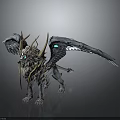 Detailed Fantasy Griffin 3D Model With Spiked Horns Silver Gray Wings And Glowing Blue Eyes