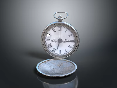Vintage Pocket Watch Open Case Design With Roman Numerals And Metal Dial 3d model
