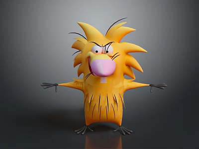 Angry Spiky Yellow Cartoon Creature With Outstretched Arms And Pink Tongue 3d model
