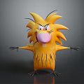 Angry Spiky Yellow Cartoon Creature With Outstretched Arms And Pink Tongue