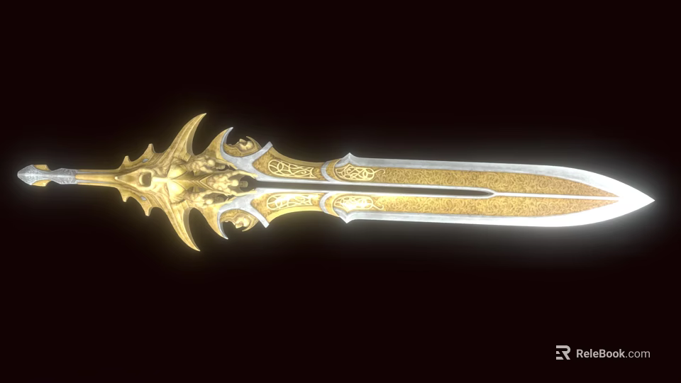 Ornate Golden Decorated Weapon With Intricate Carvings And Shiny Blade 3d model 