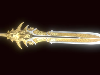 Ornate Golden Decorated Weapon With Intricate Carvings And Shiny Blade 3d model