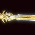 Ornate Golden Decorated Weapon With Intricate Carvings And Shiny Blade