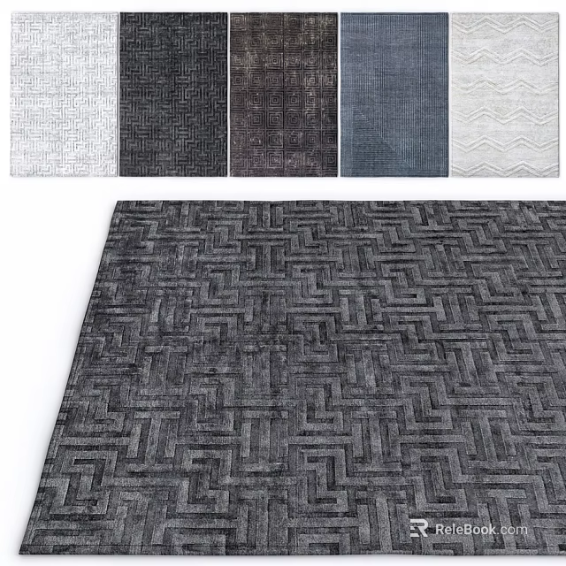 Square Rug Collection Featuring Geometric Patterns and Neutral Color Options 3d model