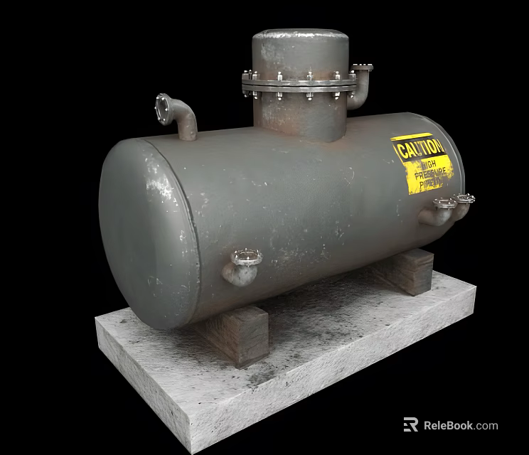Industrial Storage Tank With Metal Construction Caution Label And Concrete Base 3d model