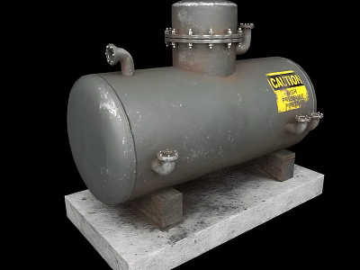 Industrial Storage Tank With Metal Construction Caution Label And Concrete Base 3d model