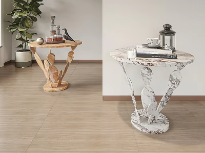 Stylish Side Table With Human Shaped Base Wooden And Marble Top Decorative Items 3d model
