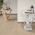 Stylish Side Table With Human Shaped Base Wooden And Marble Top Decorative Items