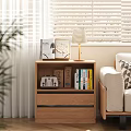 Wooden TV Cabinet With Drawers Compartments And Decorative Items Like Photo Frames Books