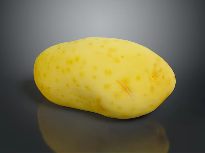Fresh Yellow Potato With Spotted Surface On Black Background With Reflection 3d model