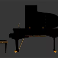 Elegant Musical Instruments and Art Supplies with Black Grand Piano and Colorful Art Brushes