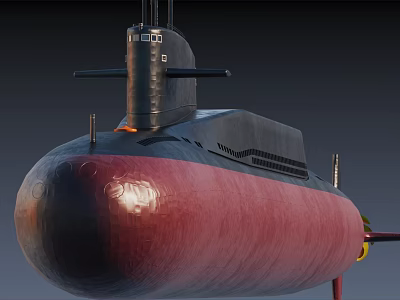 Submarine Warship With Black And Red Hull Conning Tower And Periscope 3d model