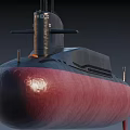 Submarine Warship With Black And Red Hull Conning Tower And Periscope