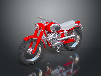 Red Vintage Motorcycle With Silver Metal Parts White Seat And Dark Background Reflection 3d model