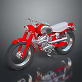 Red Vintage Motorcycle With Silver Metal Parts White Seat And Dark Background Reflection
