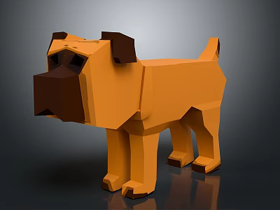 Low Poly Geometric Pug Stuffed Toy in Orange and Brown Color Design 3d model