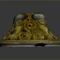 Ornate Three Ram Heads Decorative Artifact With Gold Silver Spiral Patterns