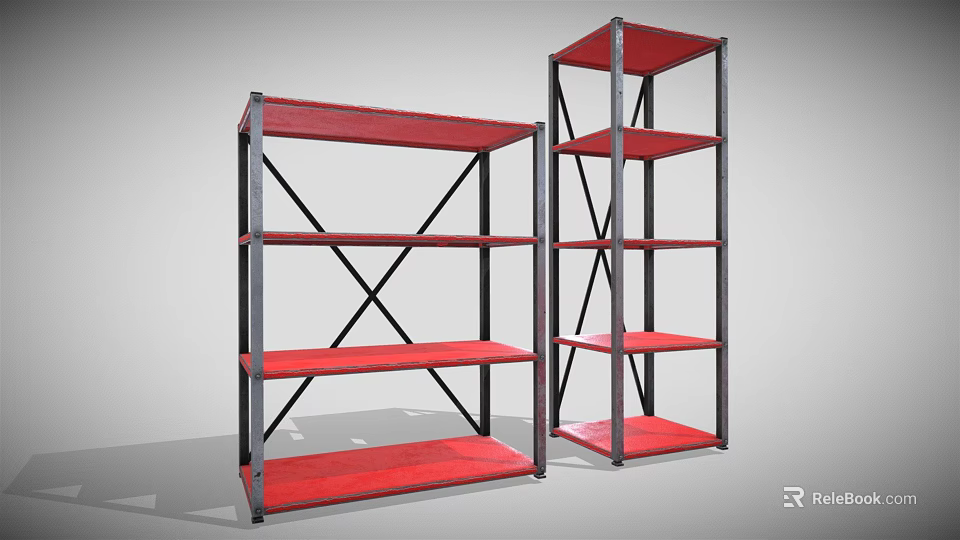 Sturdy Metal Frame Display Shelves With Red Tiers For Retail Exhibition 3d model 