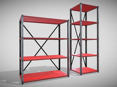 Sturdy Metal Frame Display Shelves With Red Tiers For Retail Exhibition 3d model