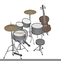 Studio Musical Instruments And Art Supplies With Drum Set Violin And Cymbals