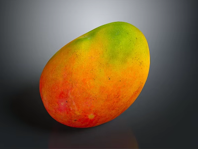 Fresh Ripe Mango With Vibrant Green Yellow And Red Colors On Dark Background 3d model