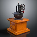 Vintage Manual Kitchen Grinder With Wooden Base And Metal Parts