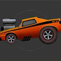 Yellow And Red Animated Cartoon Car With Big Eyes Black Stripes And Large Engine